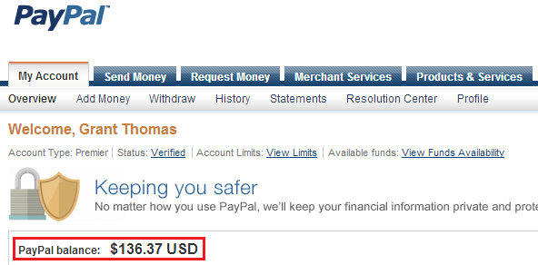 Current PayPal Balance
