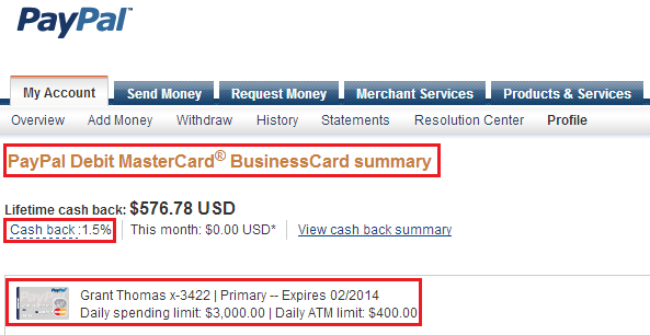 PayPal Debit Card Info