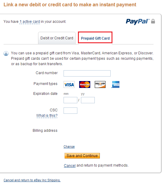 Prepaid Gift Cards PayPal