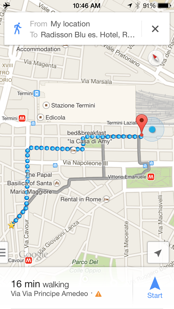 Radisson Blu Rome Map from Hotel De Monti
