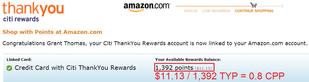 Citi Thank You Points on Amazon 0.008 CPP