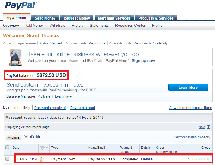 Load PayPal My Cash Cards to your PayPal Account