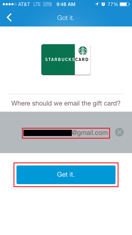 Email Starbucks Gift Card