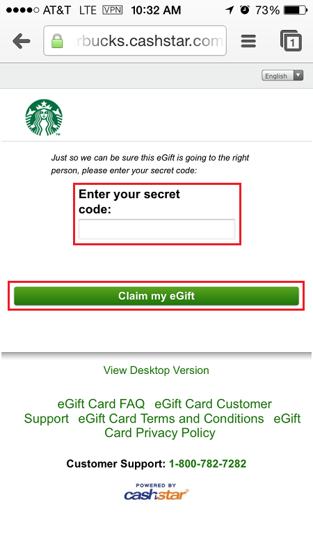 Enter Starbucks GC Code