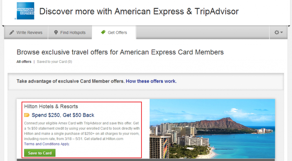 AMEX Offer within Trip Advisor