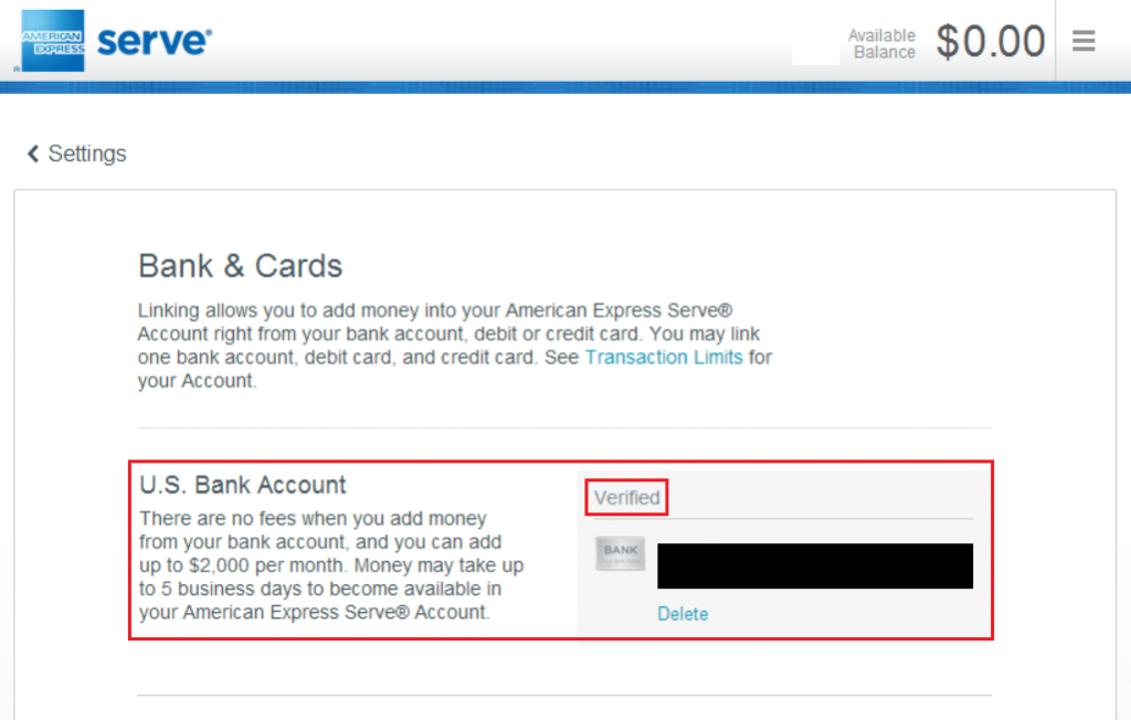 Serve Bank Account Verified