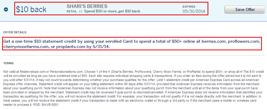 Shari's Berries AMEX Offer
