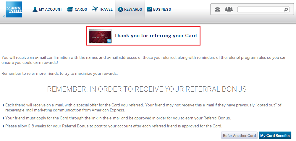 AMEX SPG Referral Email Sent