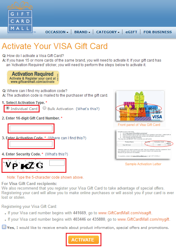 Activate 200 Visa Gift Cards from (Gift Card
