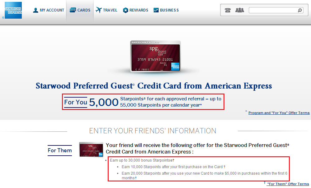 Enter Emails AMEX SPG Credit Card 30k