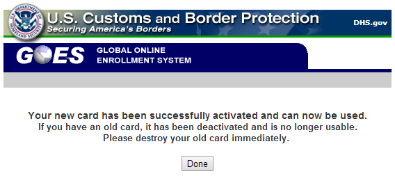 Global Entry Card Activated