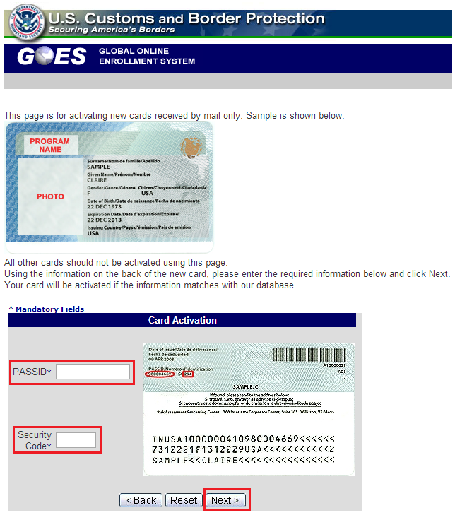 Global Entry Card Info