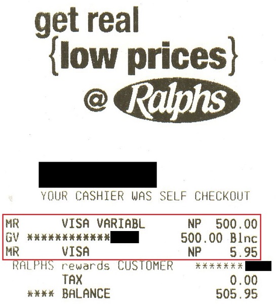 Ralph Receipt $505.95 GC Purchase