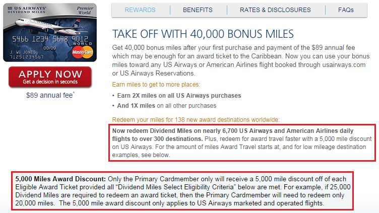 Barclays US Airways Credit Card Terms