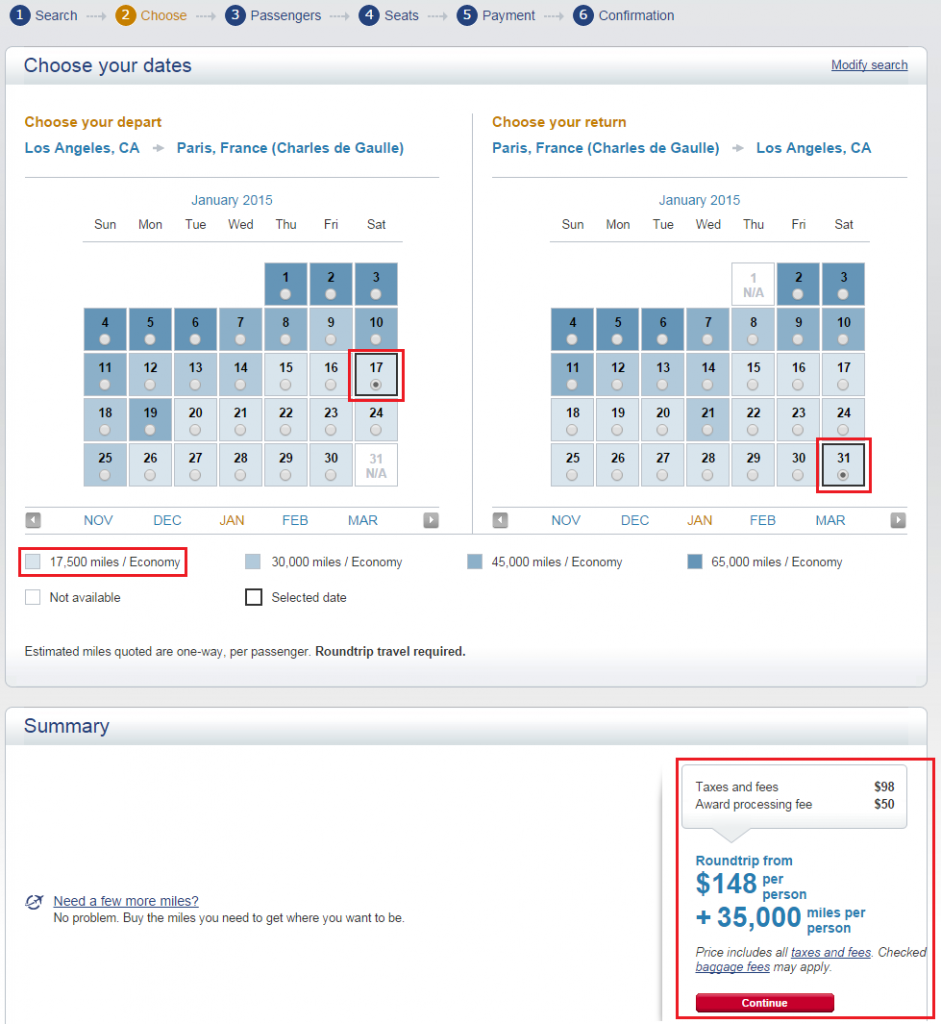 LAX-CDG Award Search Dates Picked