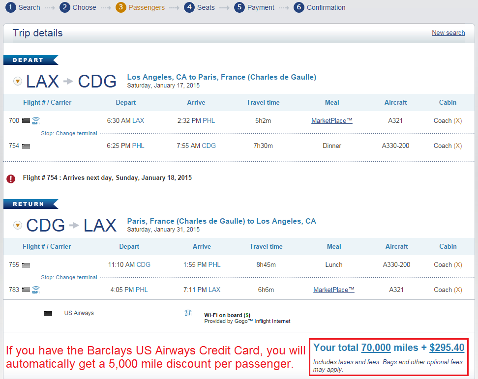 LAX-CDG-LAX Total Price and Passenger Info