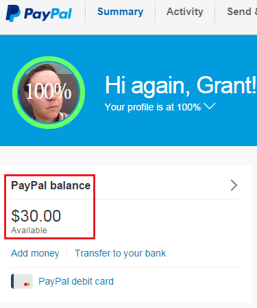$30 PayPal Balance