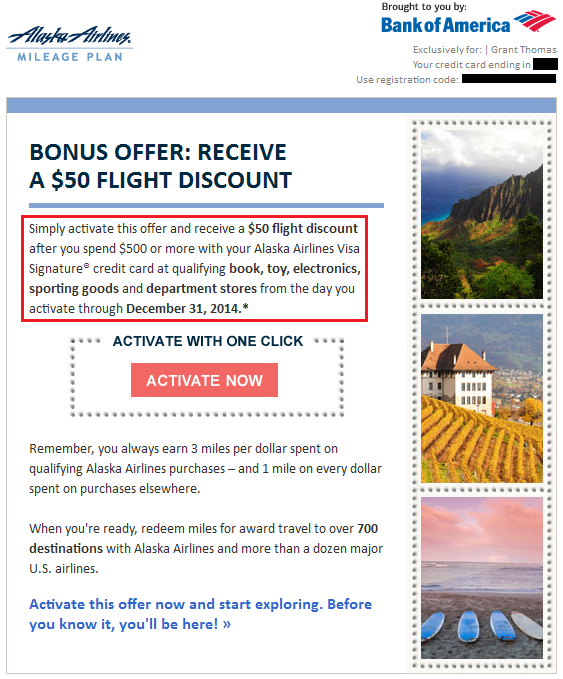 Alaska Airlines $50 Off Coupon Code Email