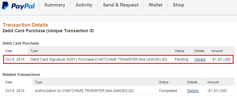 Chime PayPal Transaction