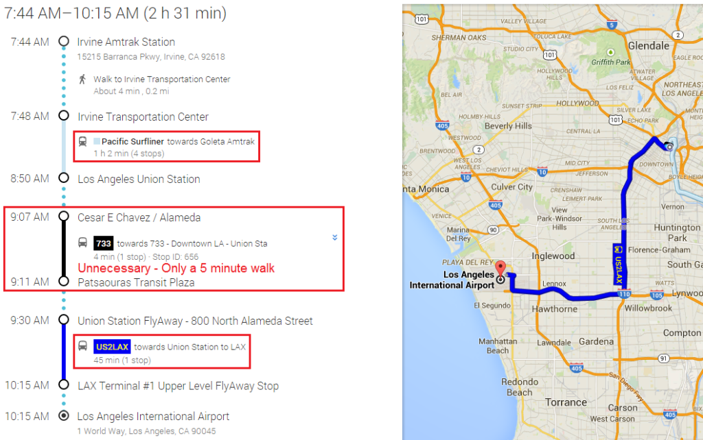 Google Maps IRV-LAX Airport