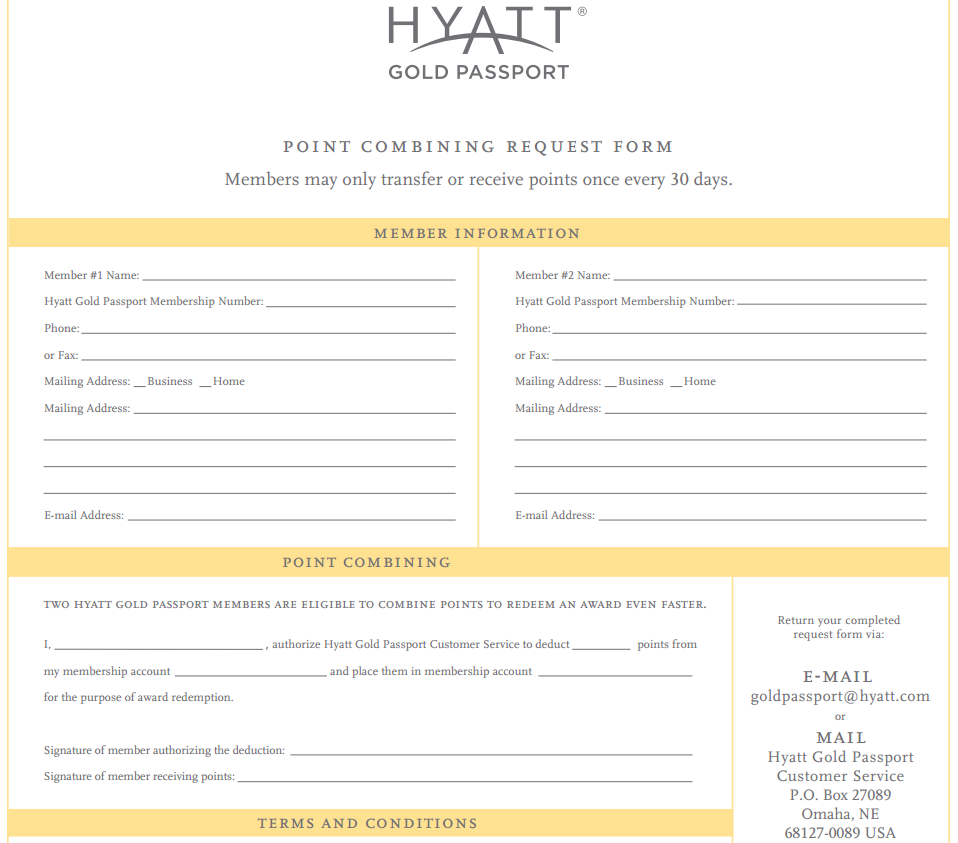 Hyatt Points Transfer Form