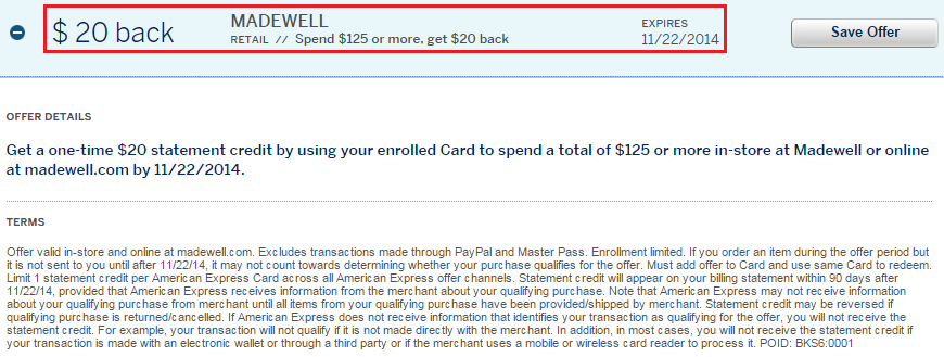 Madewell AMEX Offer