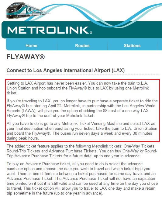 Metrolink LA Union Station to LAX FlyAway Bus