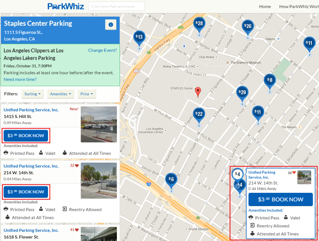 Park Whiz Map for Staples Center