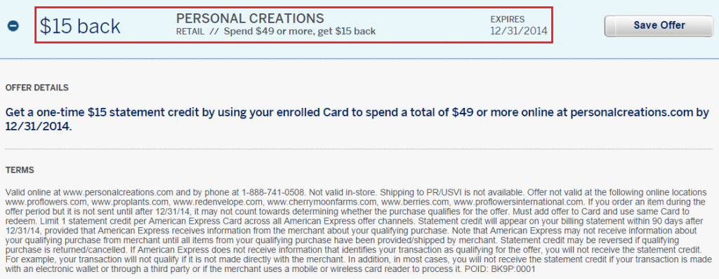 Personal Creations AMEX Offer