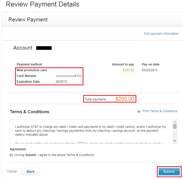 Review ATT Promo Card Payment