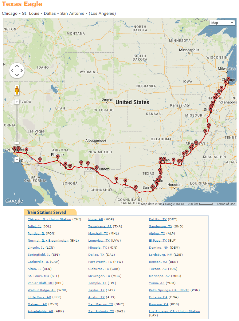 Texas Eagle Amtrak Map