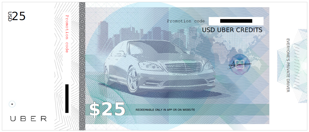 Uber $25 Gift Card Certificate Paper Money