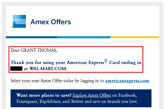 Walmart AMEX Offer Email