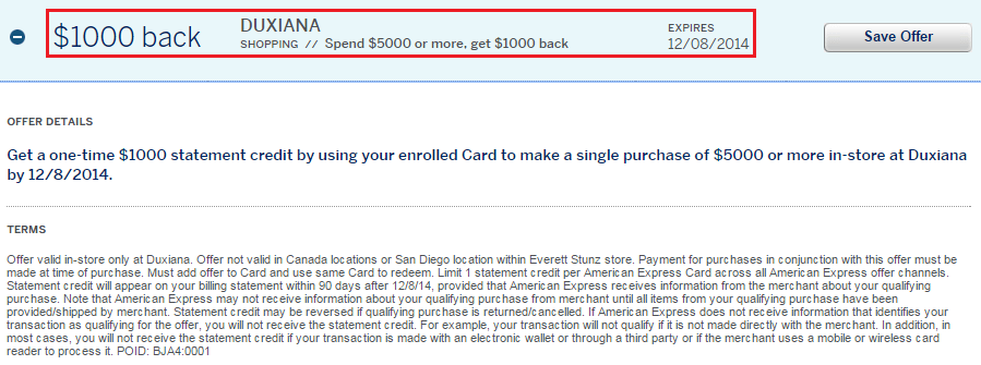 Duxiana AMEX Offer