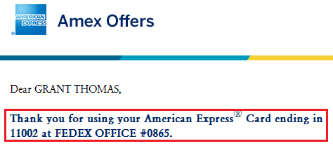 FedEx Office AMEX Offer Confirmation Email