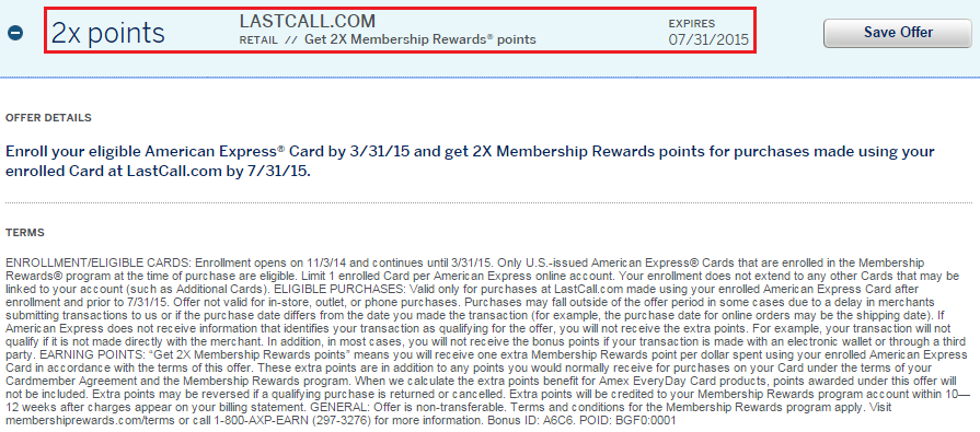 Last Call AMEX Offer