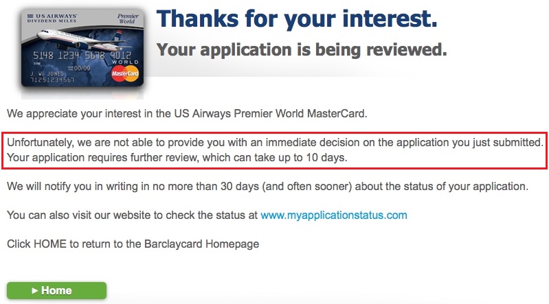 Barclays US Airways Denied Application