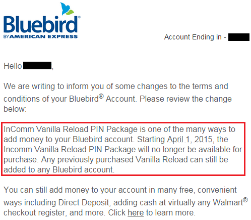 Bluebird Card VRC Message