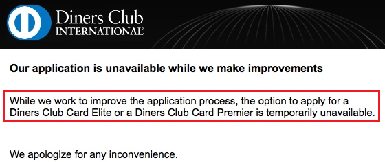 Diners Club Application Unavailable