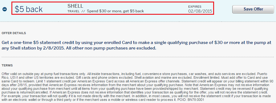 Shell AMEX Offer