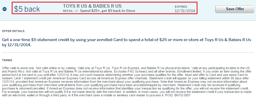 Toys R Us AMEX Offer 2