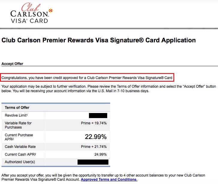 US Bank Club Carlson Personal Credit Card Approval