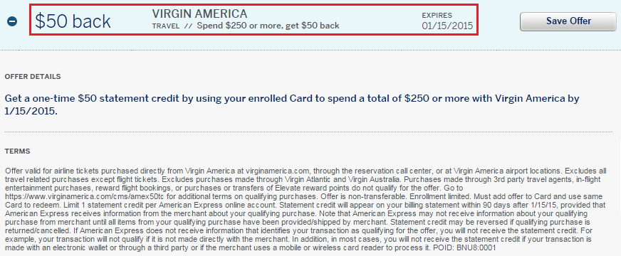 Virgin America AMEX Offer