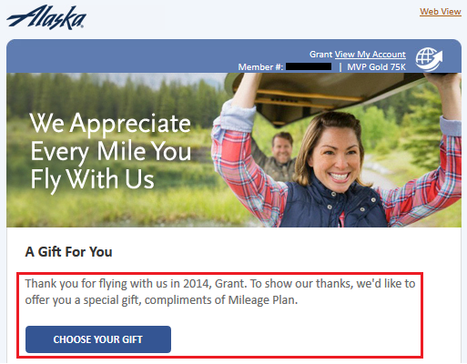 Alaska Airlines MVP Gold 75K Thank You Email