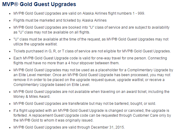 Alaska Airlines MVP Gold Guest Upgrades